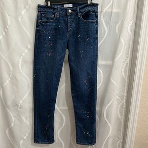 Loft, Dark Wash Paint Splashed, Button Fly, Boyfriend Jeans, Size 2